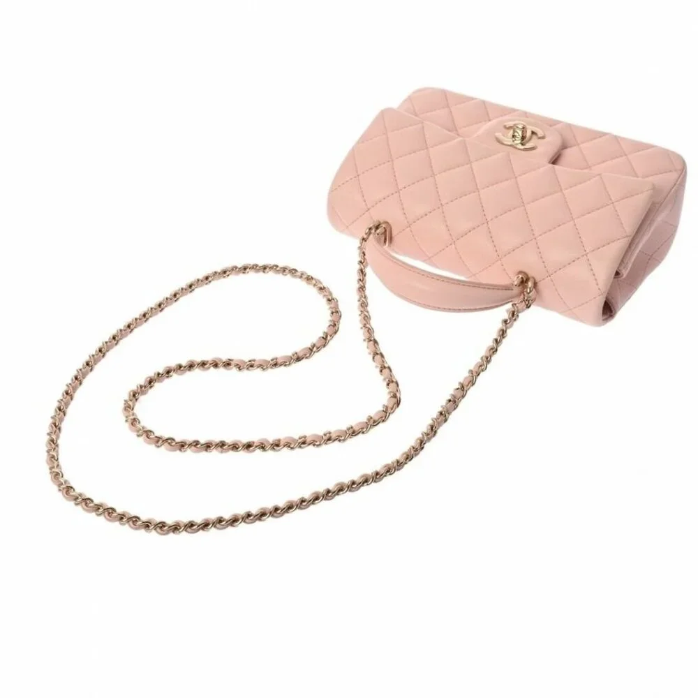 Authentic CHANEL Lambskin Quilted Mini Top Handle Rectangular Flap Bag Pink - Picture 4 of 11
